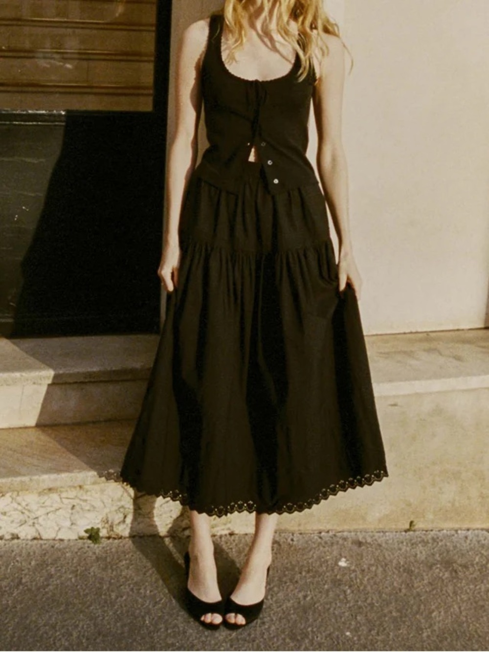 EUC Doen Sebastiane Tiered Cotton Poplin Skirt in Black size XL - Picture 2 of 10